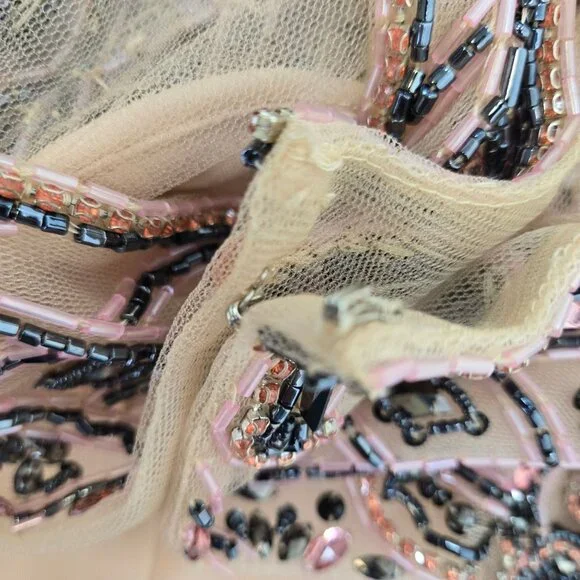 Sherri Hill Two Piece Shimmery Sleeveless Cross Stitch Beaded Gown Size 4 - Picture 11 of 12